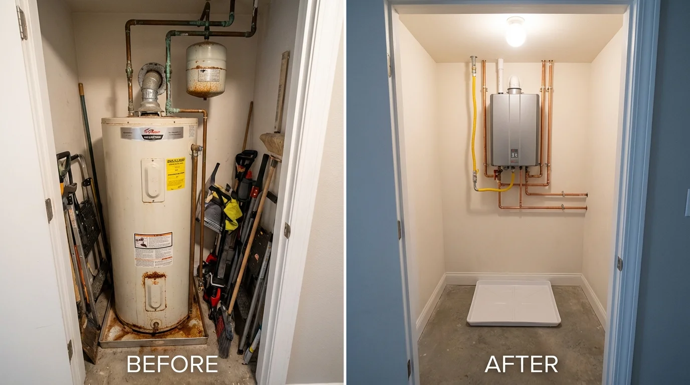 Tank water heater versus wall-mounted tankless unit comparison for Burlington, NJ homeowners